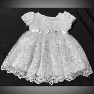 White Lace Baby Dress with Satin Waist Flower